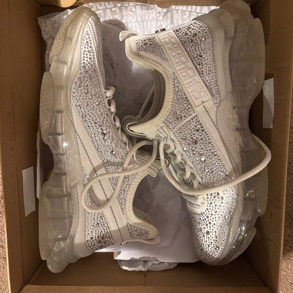 Steve Madden White Rhinestone Sneakers